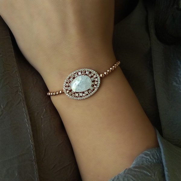 دستبند نقره با سنگ اوپال، روکش آبکاری طلا