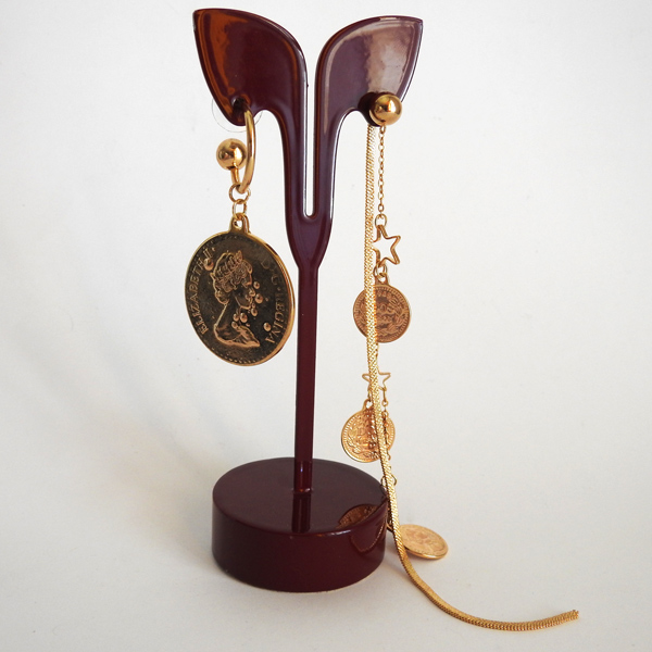 گوشواره سکه ای آویز، استیل طلایی رنگ